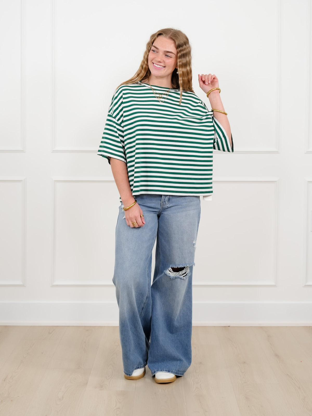 Stripe Short Sleeve Round Neck Top - Freckled Poppy