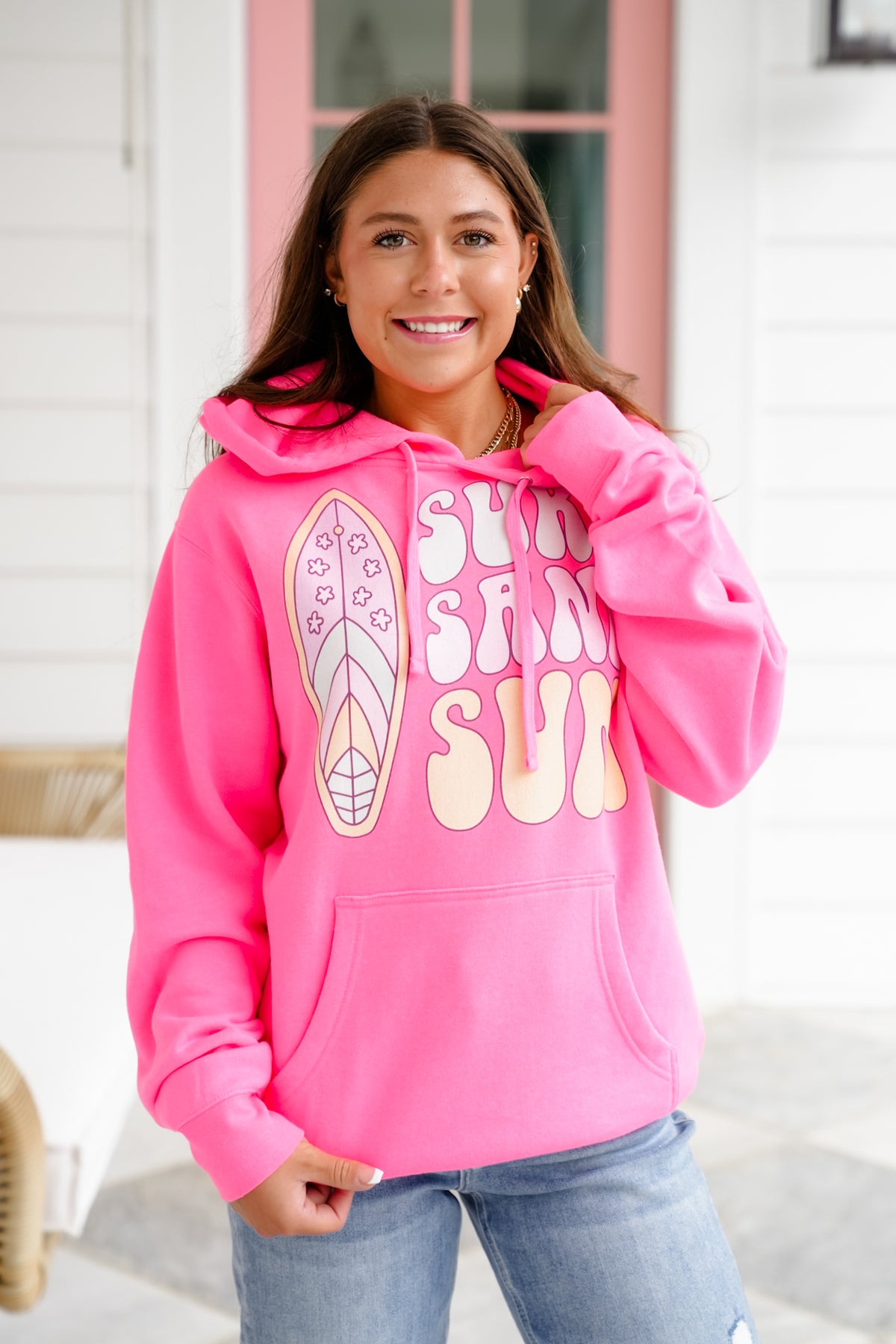 Plus/Reg Long Sleeve Surf Sand Sun Graphic Hoodie Sweatshirt - Freckled Poppy