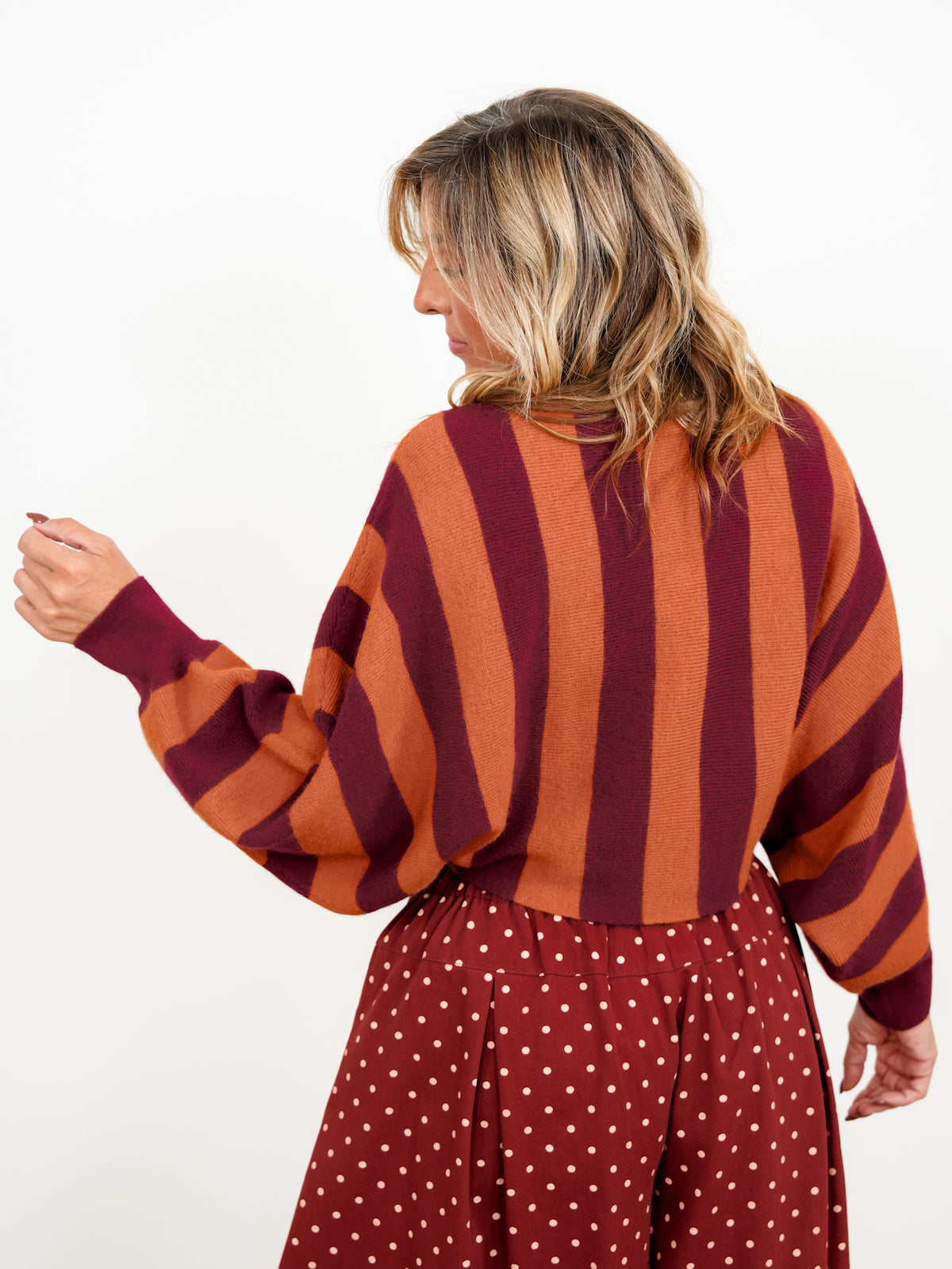 Vertical Stripe Long Dolman Sleeve Turtle Neck Sweater
