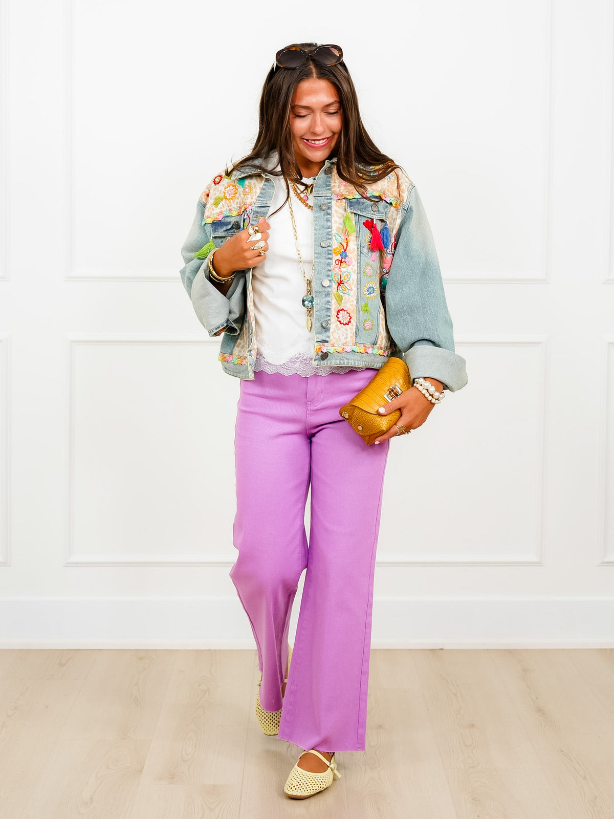 POL Embroidered Long Sleeve Button Up Jacket with Tassels - Freckled Poppy