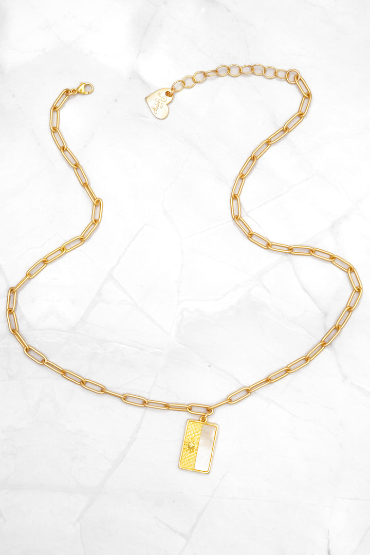 Love, Poppy Moonstone Square Pendent Sun Detail Paperclip Chain Necklace
