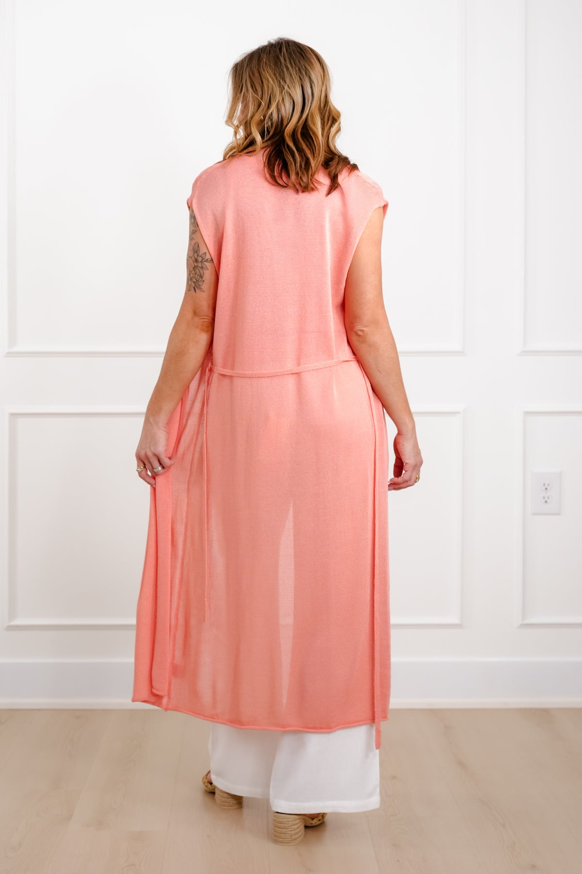 Knit Sleeveless Long Cardigan and Tank Top Set - Freckled Poppy