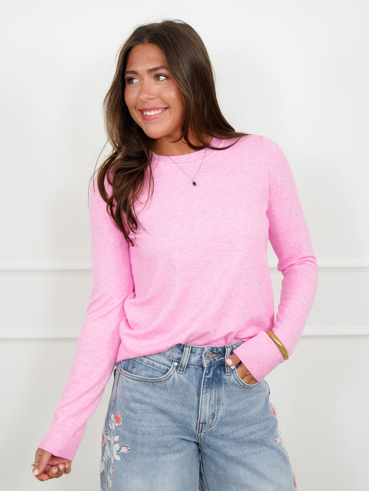 Solid Long Sleeve Crew Neck Pullover Sweater - Freckled Poppy