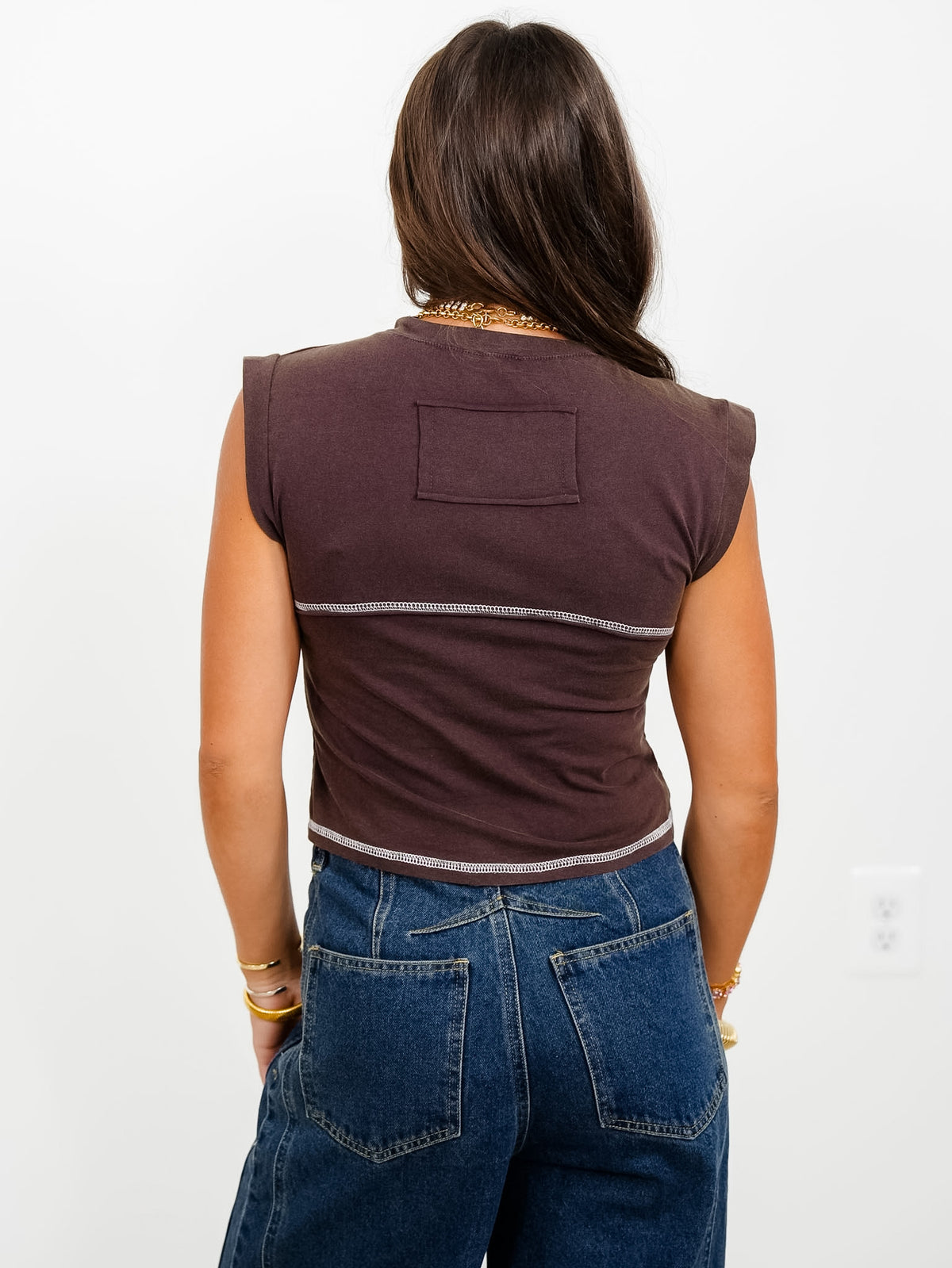 POL Cotton Blend Sleeveless Studded Crop Top with Stitch Detail - Freckled Poppy