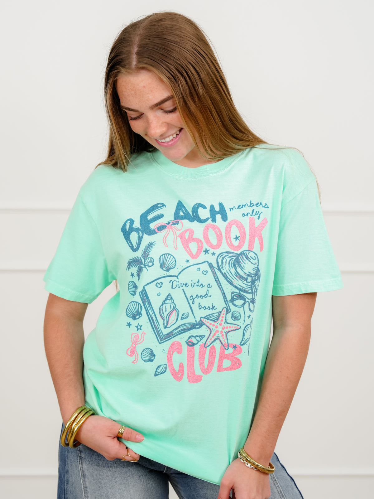 Plus/Reg Short Sleeve "Beach Book Club" Graphic Tee - Freckled Poppy