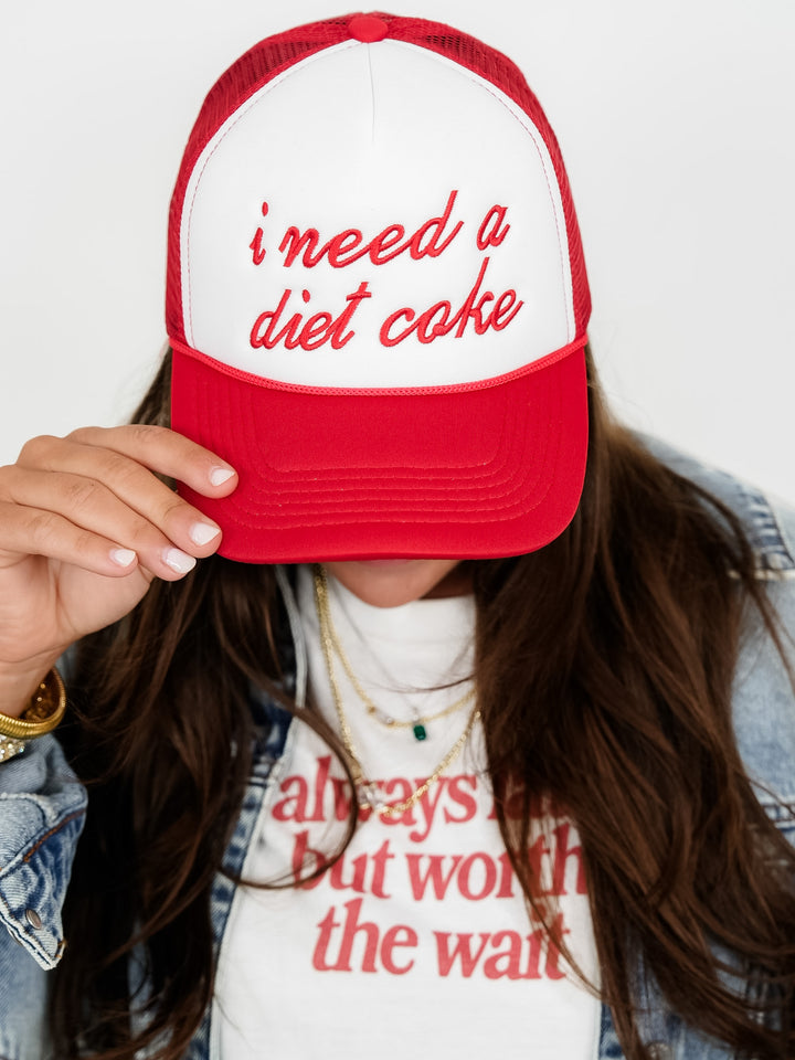 Restock! "I Need A Diet Coke" Embroidered Trucker Hat - Freckled Poppy