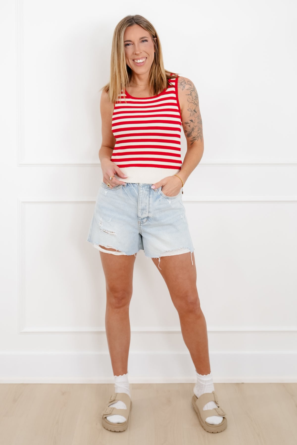 Red Stripe Ribbed Knit Tank Top - Freckled Poppy