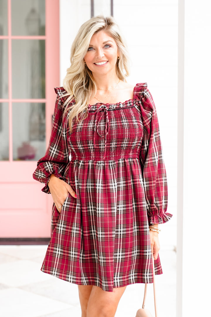 Plaid Long Sleeve Ruffle Mini Dress - Freckled Poppy