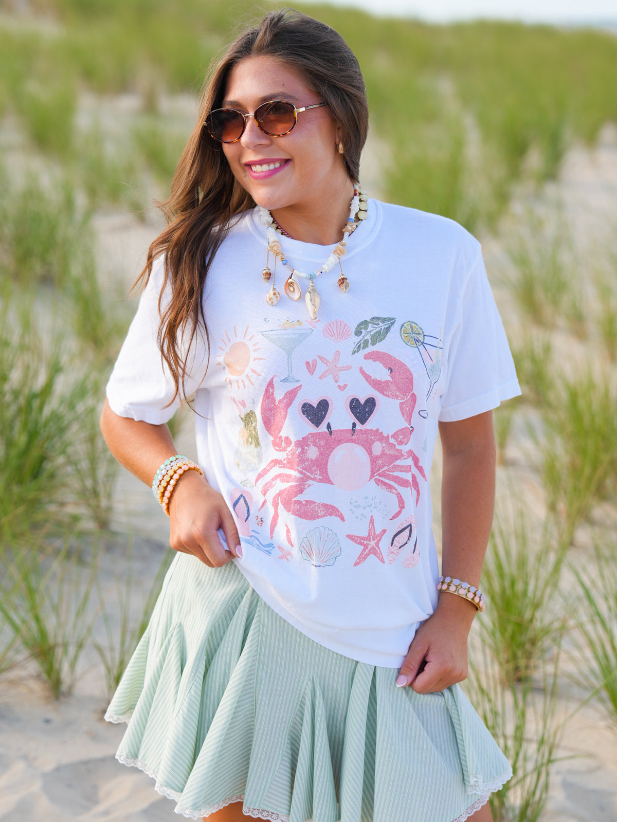 Plus/Reg Short Sleeve Bubblegum Crab Beachy Graphic Tee - Freckled Poppy