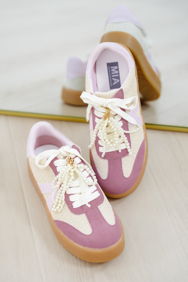 MIA Mesh Panel Fashion Sneaker with Decorative Pearl Accent - Freckled Poppy