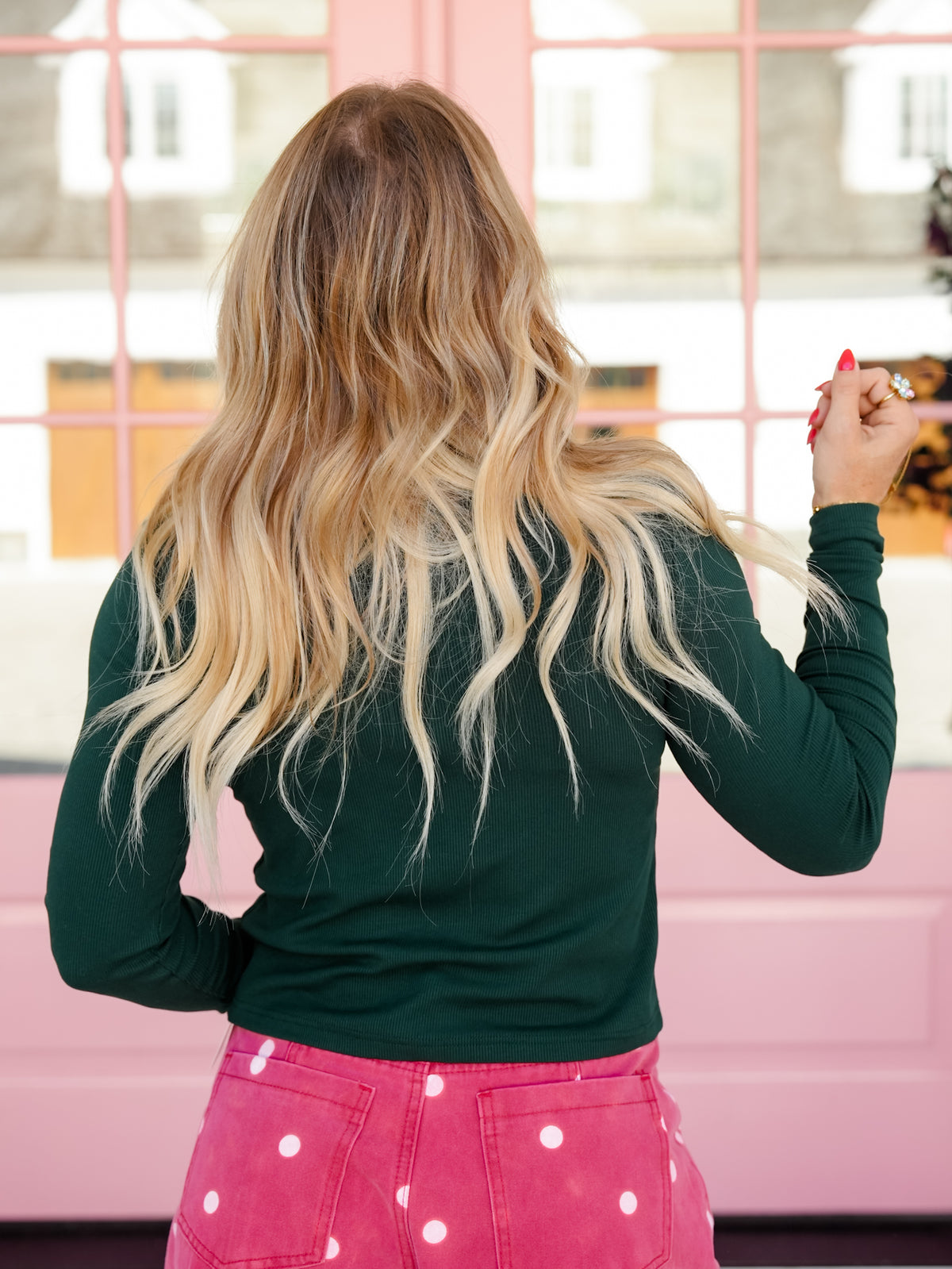 Beaded Candy Cane Long Sleeve Ribbed Knit Top