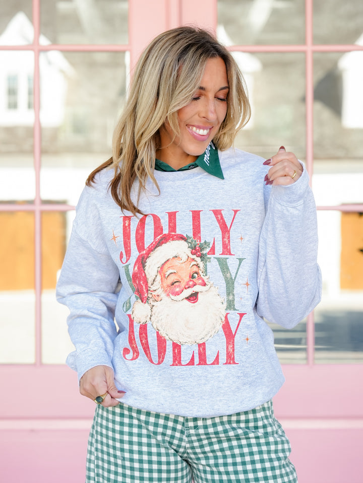 Plus/Reg Jolly Santa Christmas Graphic Sweatshirt - Freckled Poppy