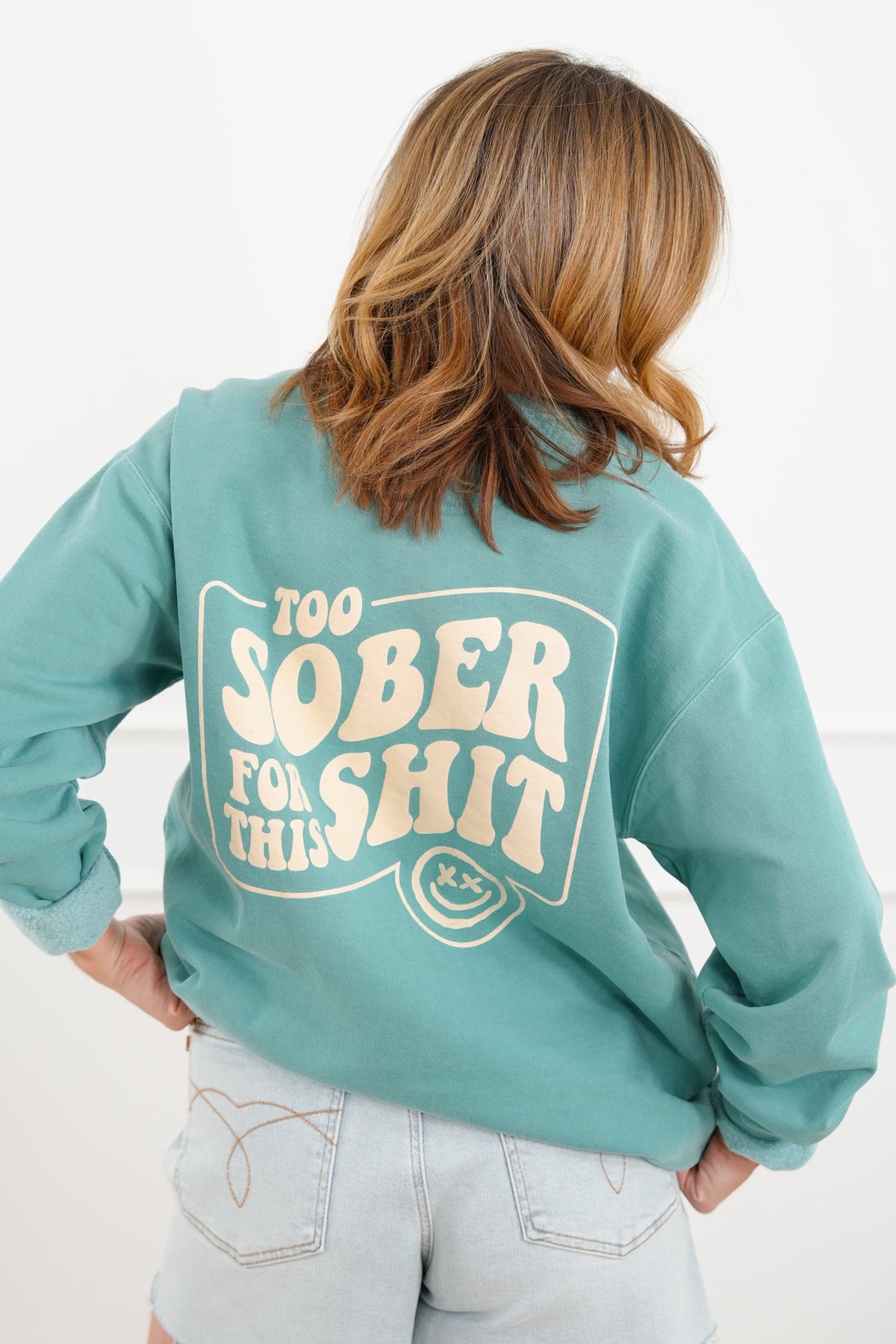 Plus/Reg Long Sleeve "Too Sober For This" Graphic Sweatshirt - Freckled Poppy