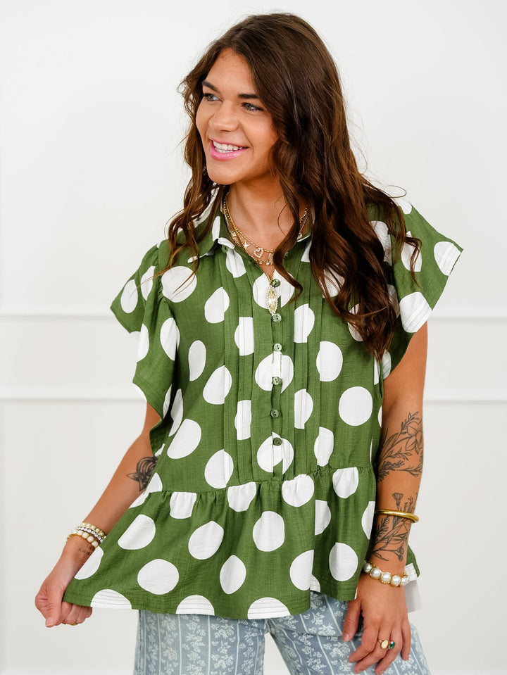 Polka Dot Print Short Sleeve Baby Doll Top - Freckled Poppy