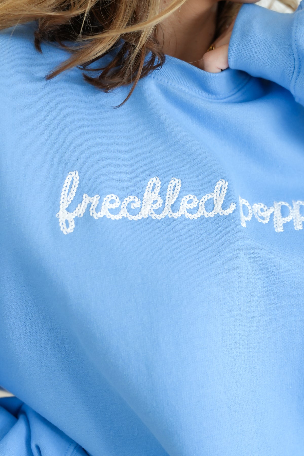 Plus/Reg Long Sleeve Embroidered "Freckled Poppy" Graphic Sweatshirt - Freckled Poppy
