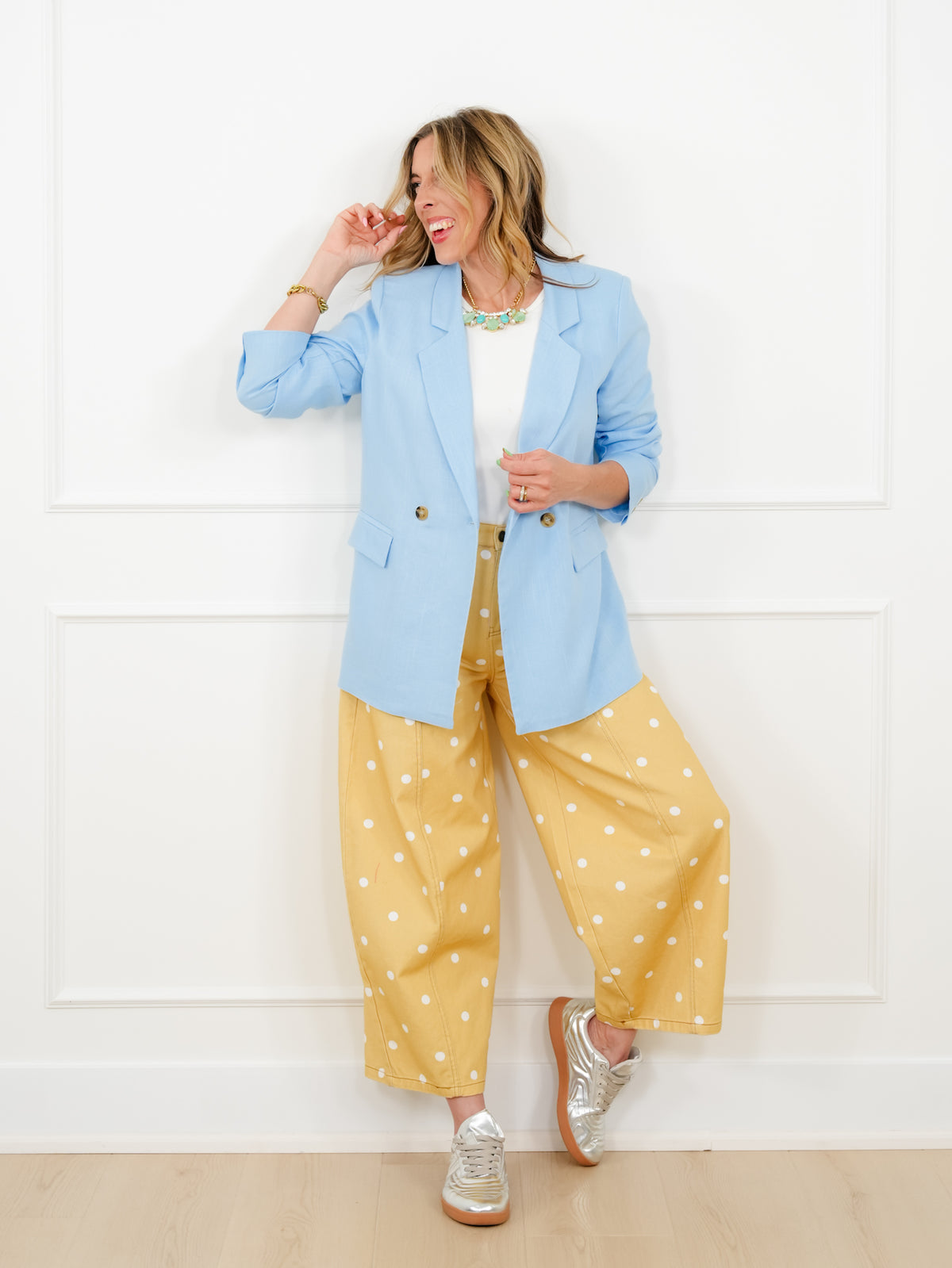 Linen Blend Long Sleeve Double Breast Blazer - Freckled Poppy