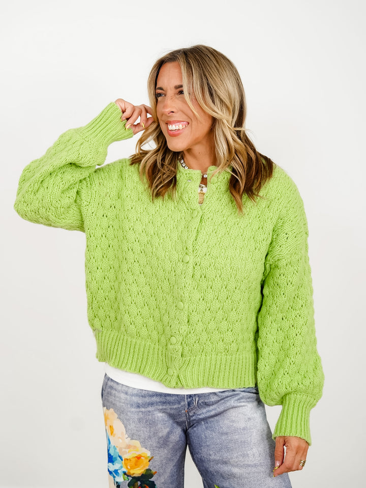 Textured Long Sleeve Button Down Cardigan - Freckled Poppy