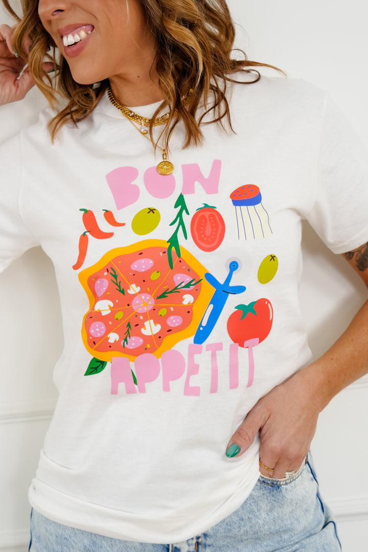 Plus/Reg Short Sleeve "Bon Appétit" Graphic Tee - Freckled Poppy