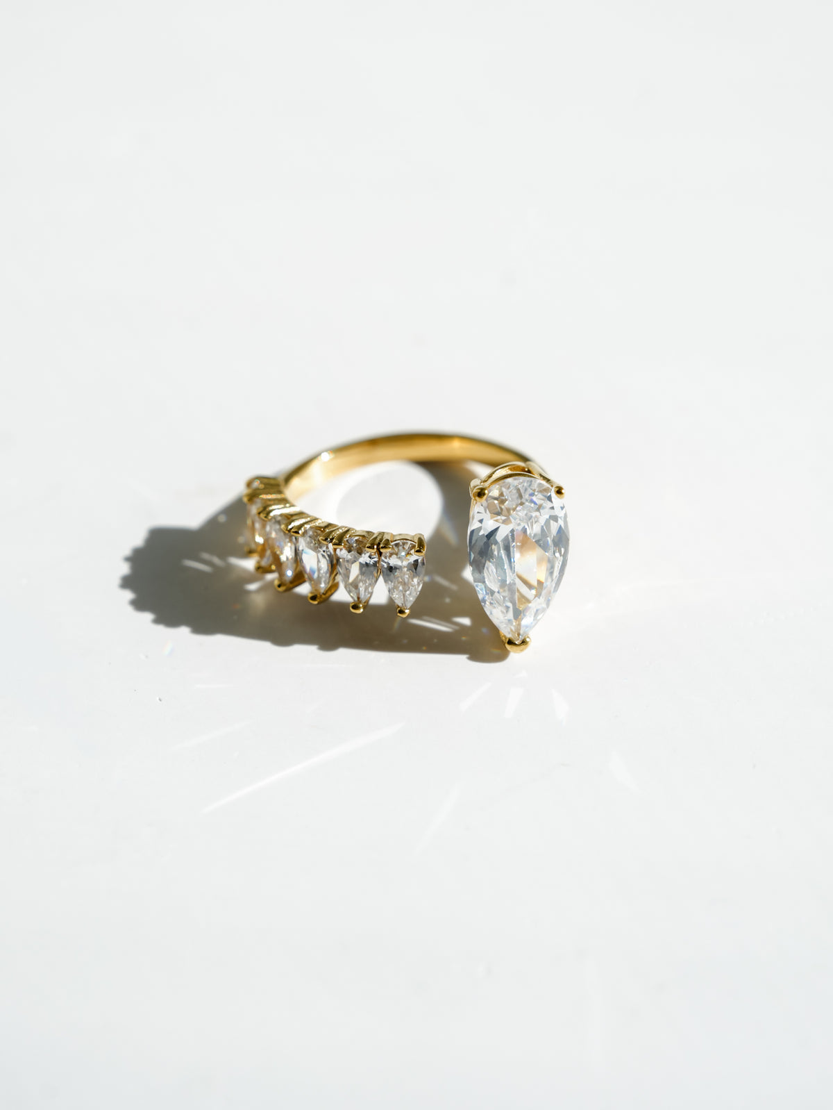 Gold Asymmetrical Pear Cut Adjustable Ring