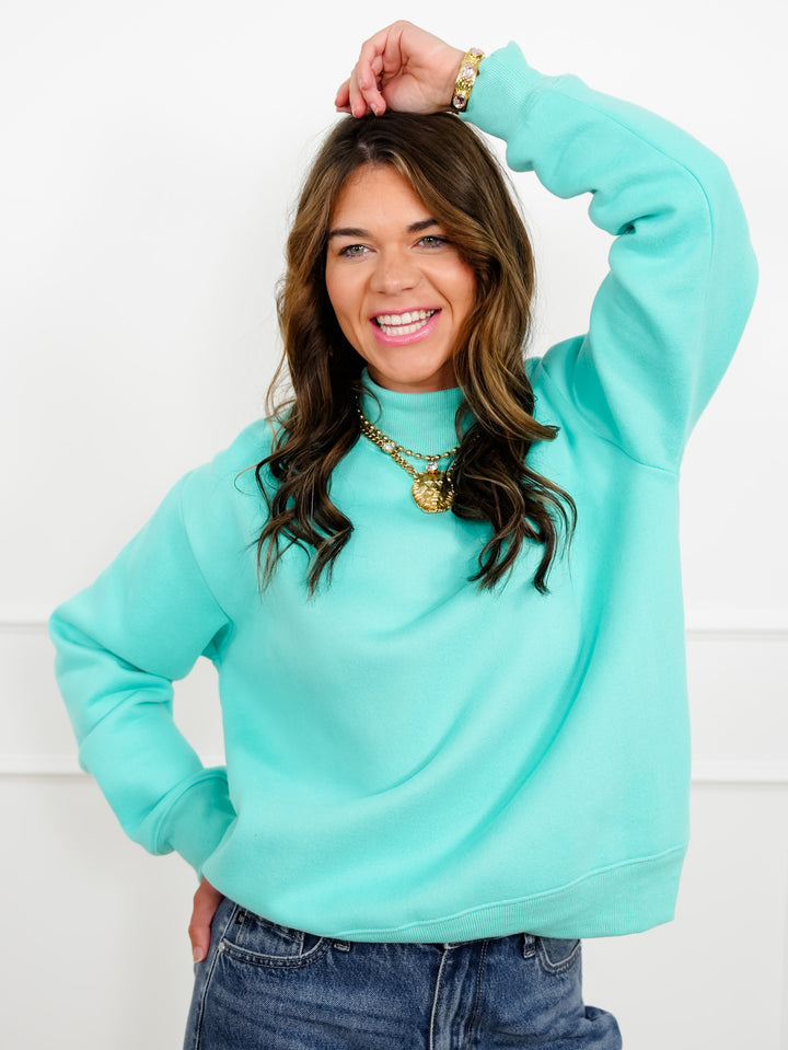 Plus/Reg Solid Long Sleeve Mock Neck Pullover Sweatshirt - Freckled Poppy
