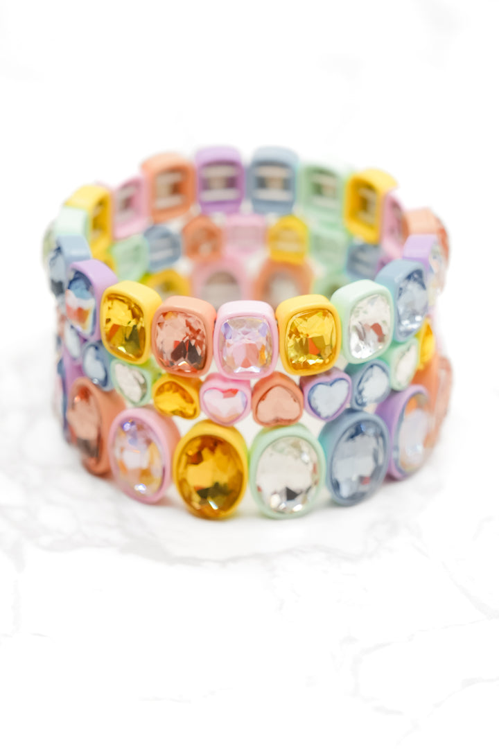 Treasure Jewels Hearts Bejeweled Stack Bracelet Set - Freckled Poppy