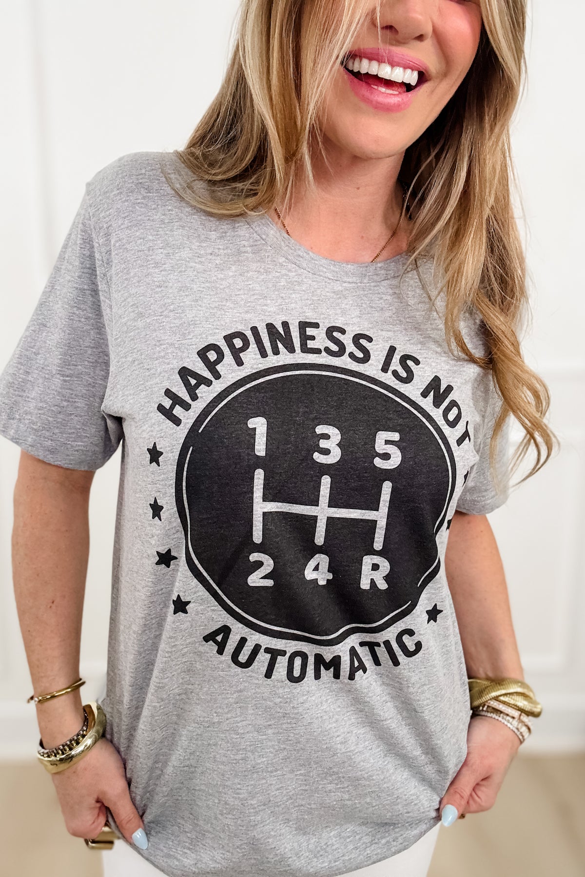 Plus/Reg Short Sleeve "Happiness Is Automatic" Graphic Tee - Freckled Poppy