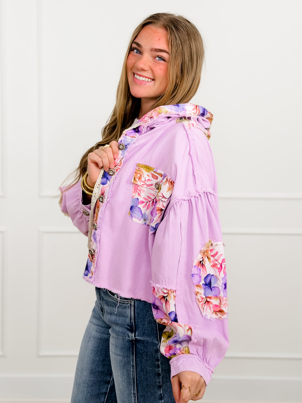 POL Floral Print Long Sleeve Button Up Shacket - Freckled Poppy