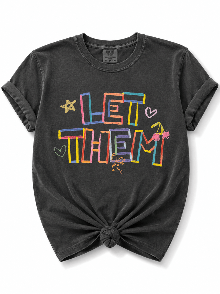Plus/Reg Short Sleeve "Let Them" Graphic Tee - Freckled Poppy