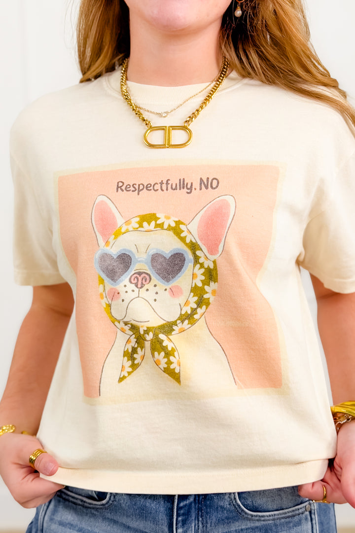 Plus/Reg Short Sleeve "Respectfully. NO" Fancy Cat Graphic Tee - Freckled Poppy