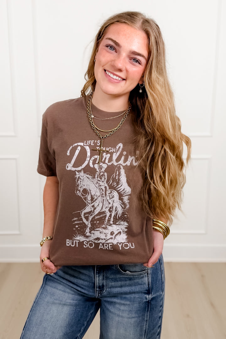 Plus/Reg Short Sleeve "Life's Tough Darlin'" Graphic Tee - Freckled Poppy