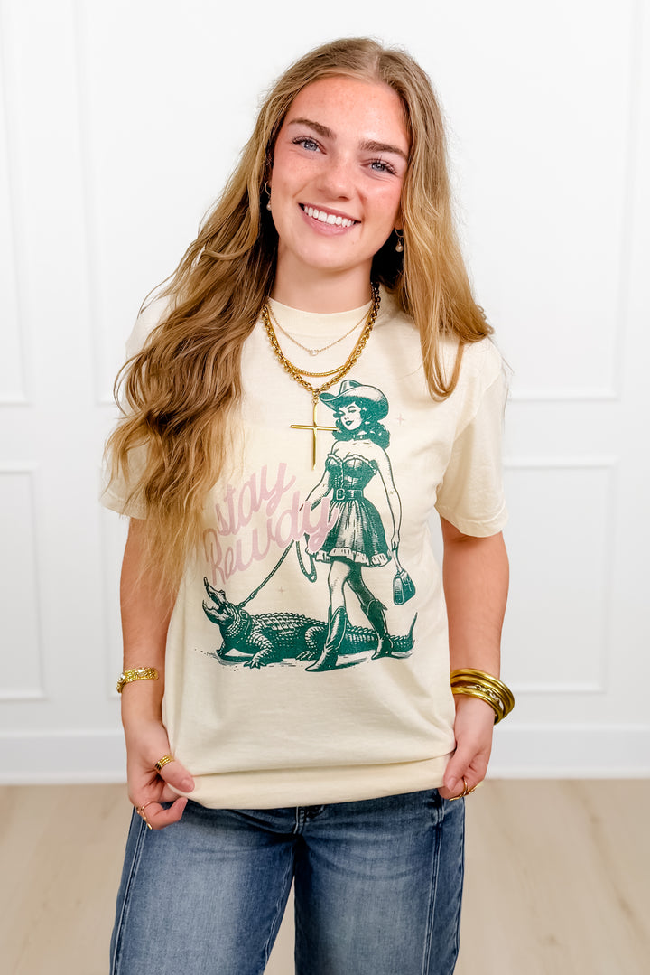 Plus/Reg Short Sleeve " Stay Rowdy" Graphic Tee - Freckled Poppy