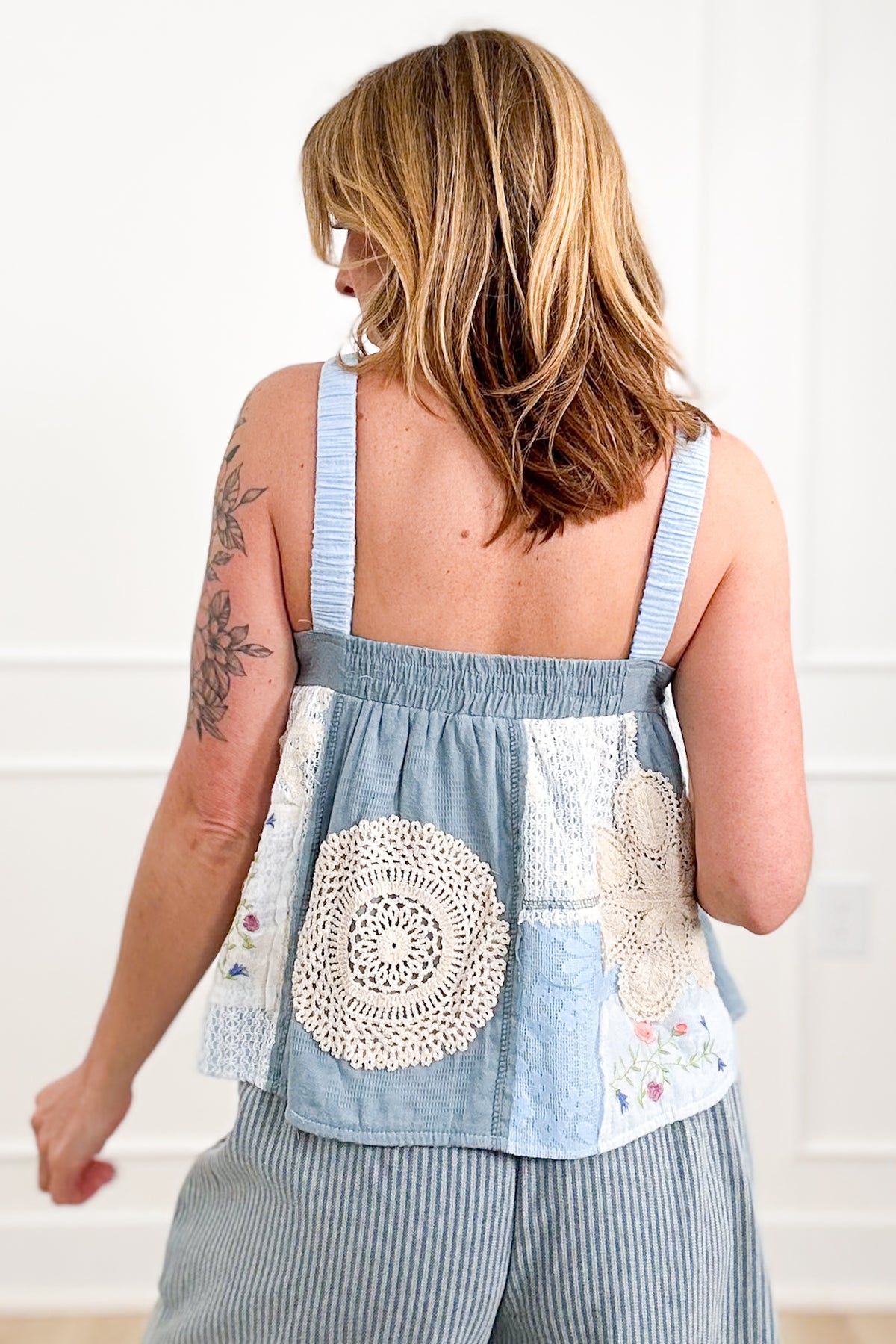 POL Sleeveless A-Line Top with Lace - Freckled Poppy