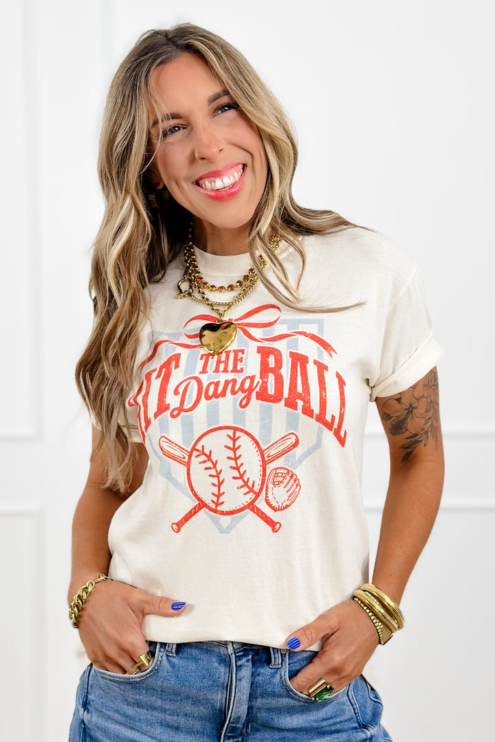 Plus/Reg Short Sleeve "Hit the Dang Ball" Baseball Graphic Tee - Freckled Poppy
