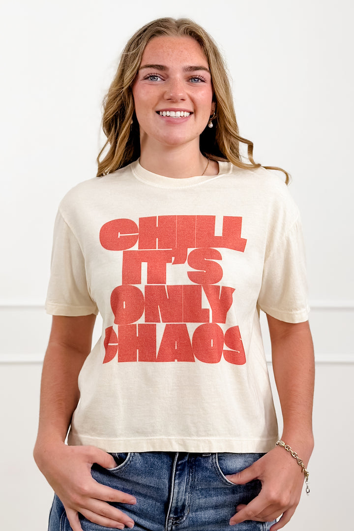 Plus/Reg Short Sleeve "Chill It's Only Chaos" Graphic Tee - Freckled Poppy