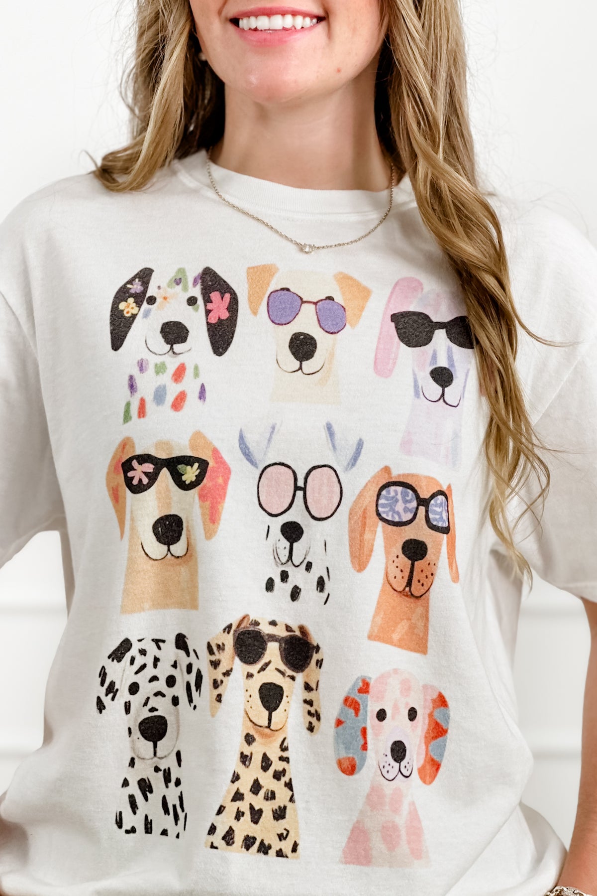 Plus/Reg Short Sleeve Dog Print Graphic Tee - Freckled Poppy