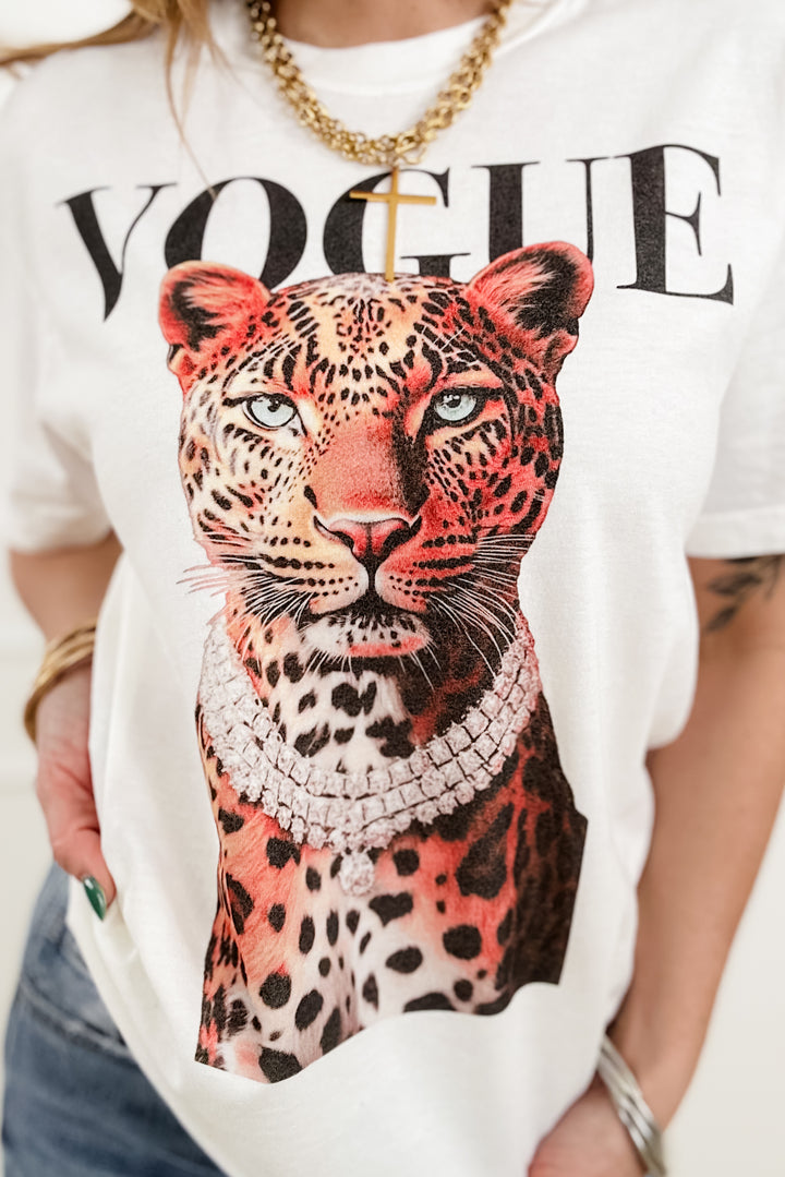Plus/Reg Short Sleeve Vogue Cheetah Graphic Tee - Freckled Poppy