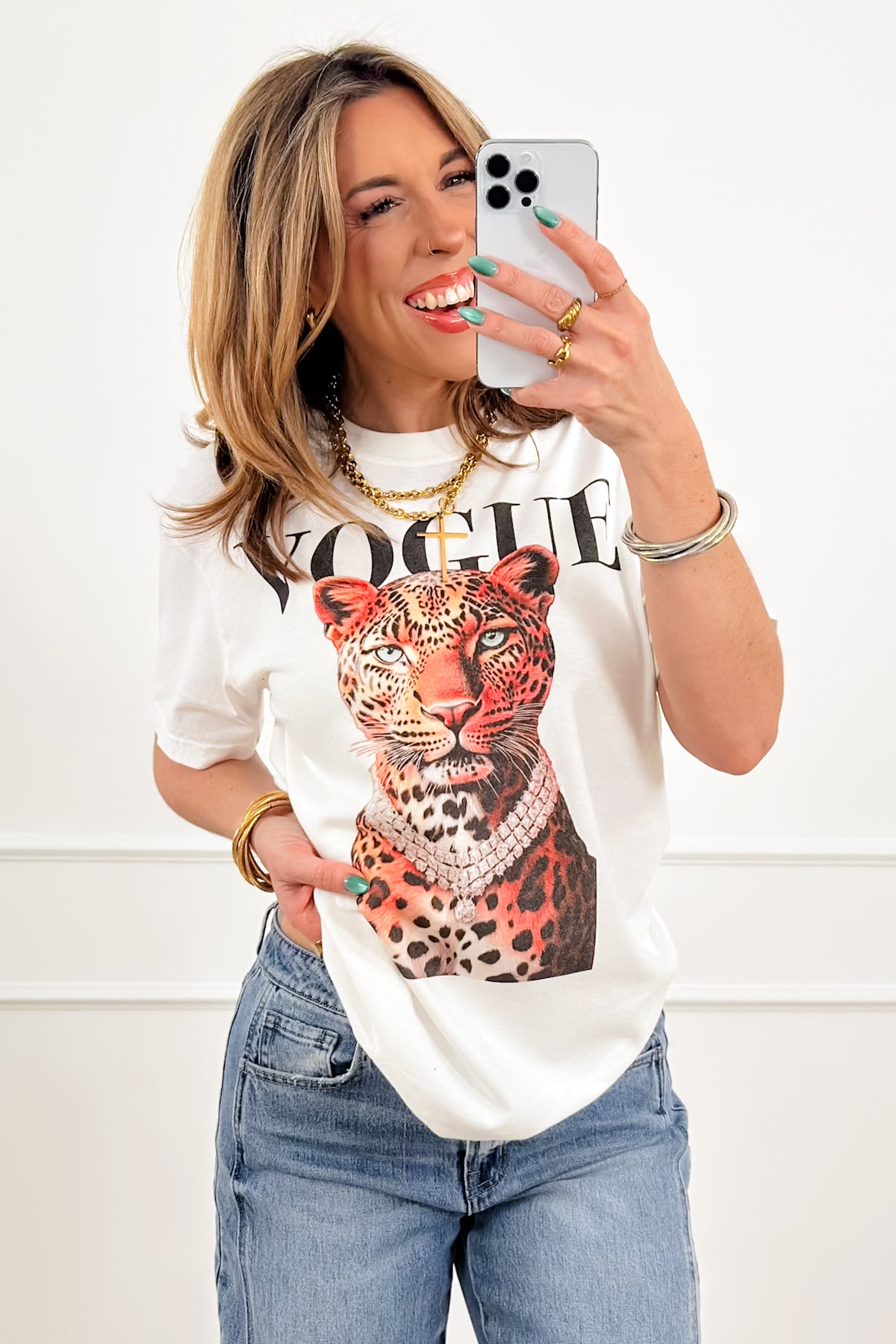 Plus/Reg Short Sleeve Vogue Cheetah Graphic Tee - Freckled Poppy