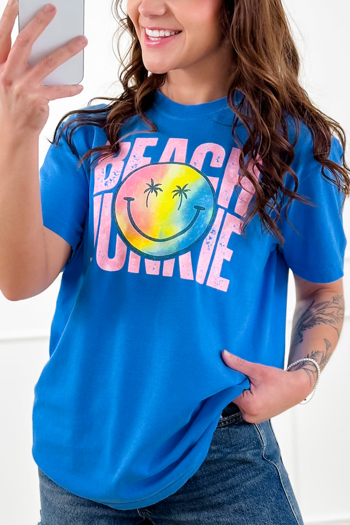 Plus/Reg Short Sleeve "Beach Junkie, Smiley" Graphic Tee - Freckled Poppy
