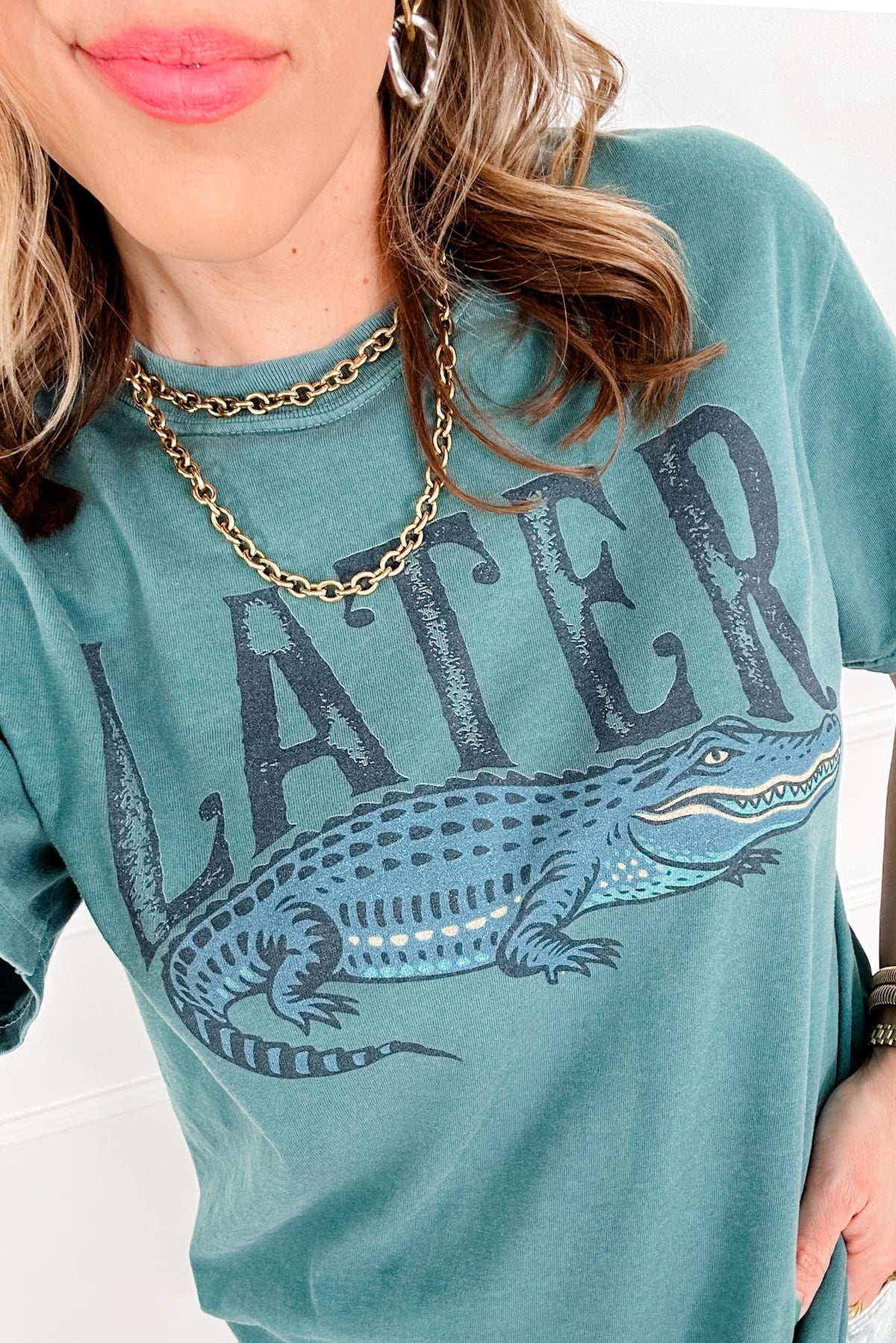 Plus/Reg Short Sleeve "Later Gator" Graphic Tee - Freckled Poppy