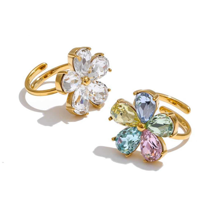 Gold Plated Crystal Flower Ring - Freckled Poppy