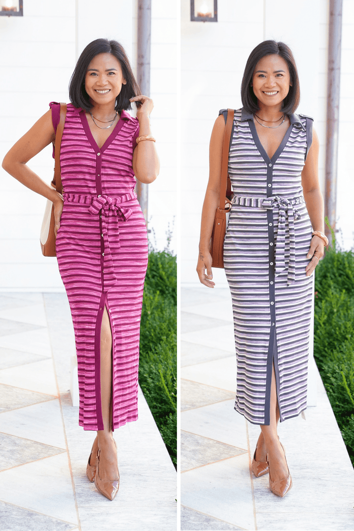 Stripe Sleeveless Button Down Midi Dress - Freckled Poppy
