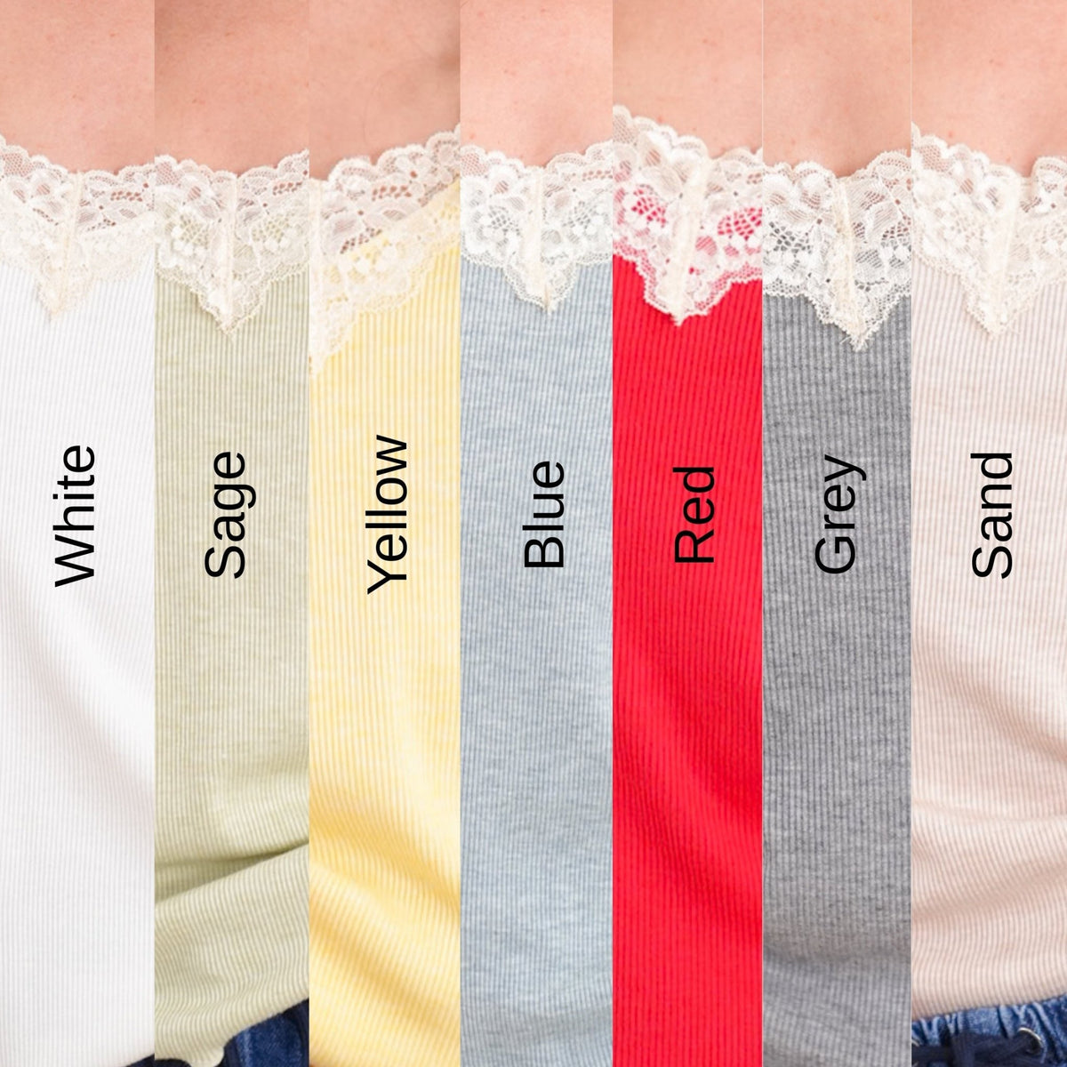 Ribbed Knit Tank Top with Lace Trim - Freckled Poppy