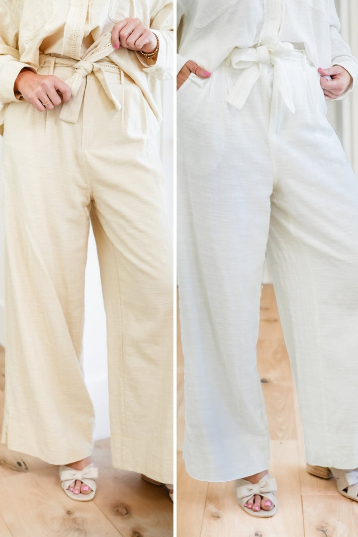 Woven Pants with Lace Trim Belt - Freckled Poppy