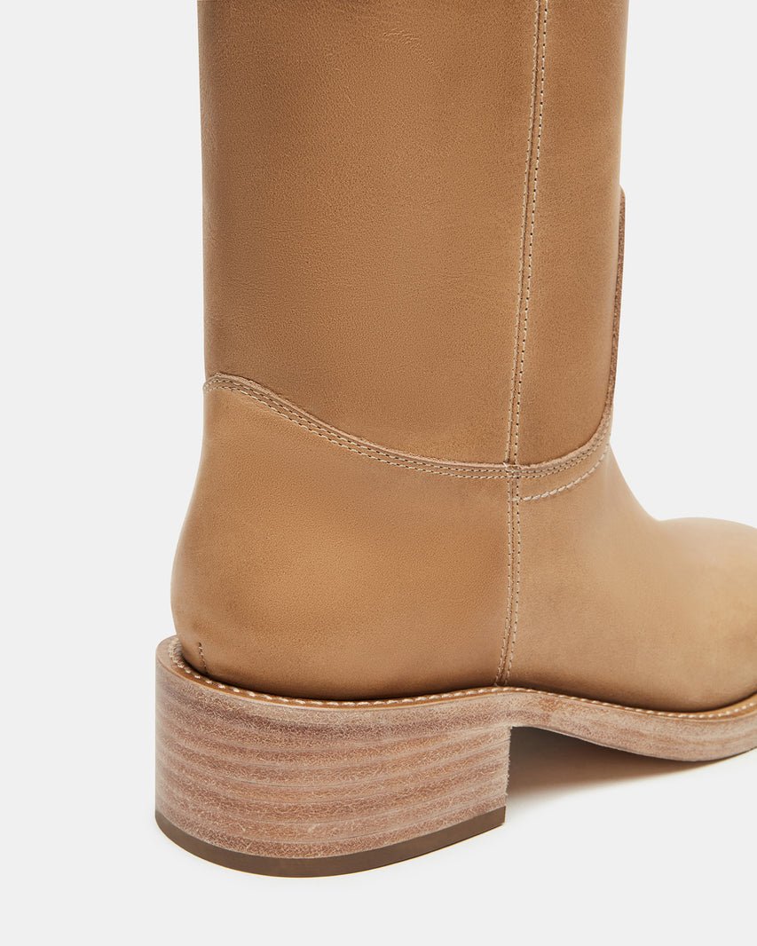 Restock! Steve Madden Leather Mid Calf Boot with Stacked Block Heel - Freckled Poppy
