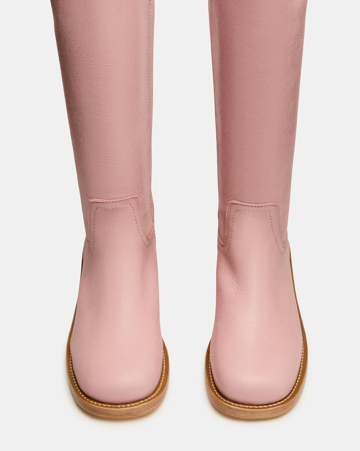 Steve Madden Leather Mid Calf Pull On Boot with Block Heel - Freckled Poppy
