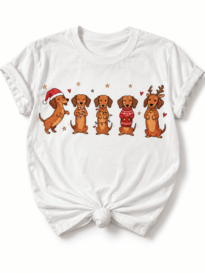 Plus/Reg Short Sleeve Christmas Dachshunds Graphic Tee - Freckled Poppy