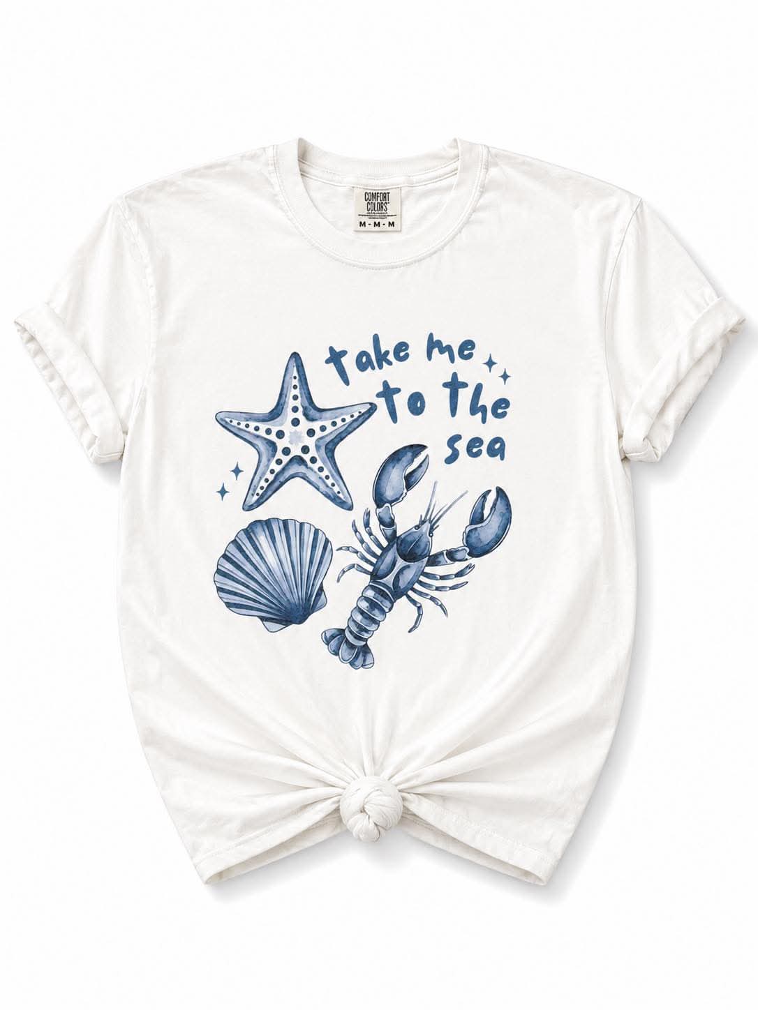 Plus/Reg Short Sleeve Take Me to the Sea Lobster and Shells Graphic Tee - Freckled Poppy