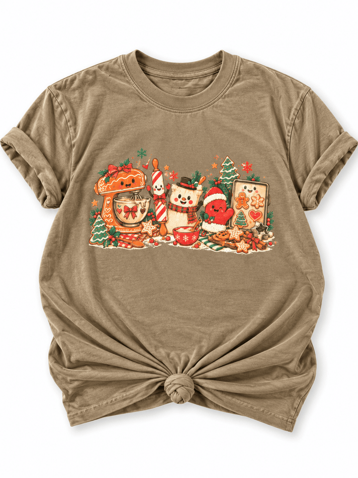 Plus/Reg Short Sleeve Christmas Baking Crew Christmas Graphic Tee - Freckled Poppy
