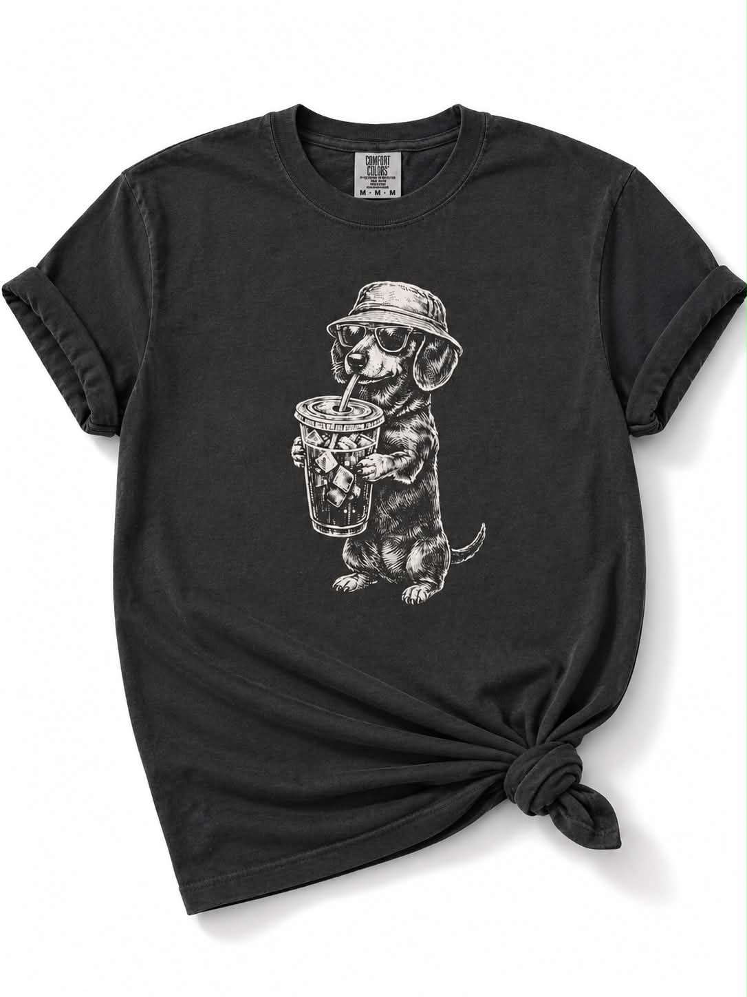 Plus/Reg Short Sleeve Iced Coffee Weenie Dog Graphic Tee - Freckled Poppy