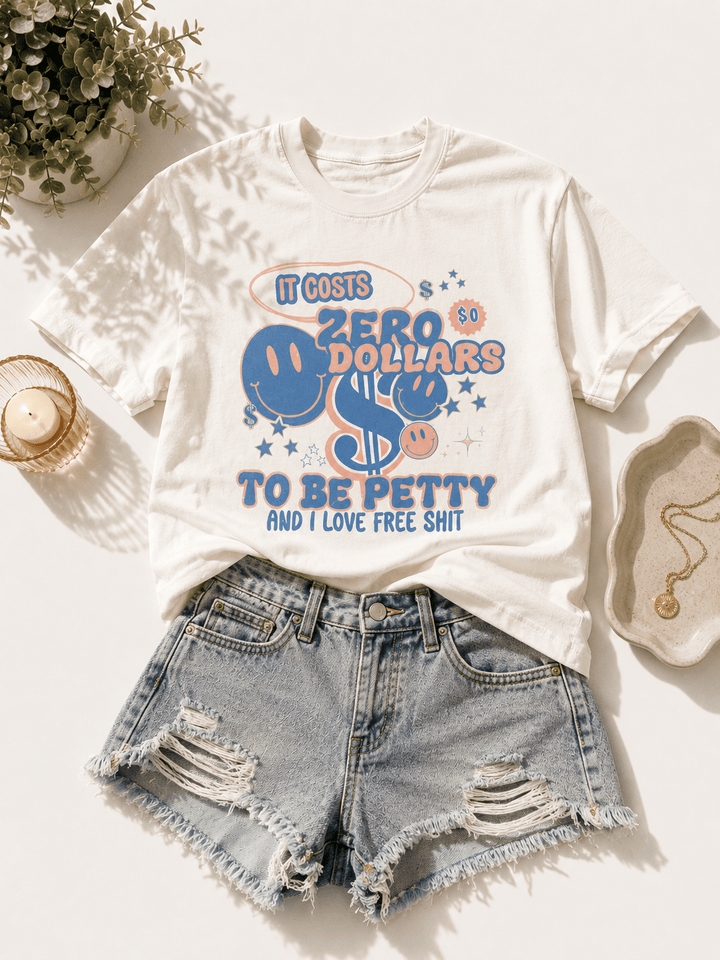 Plus/Reg Short Sleeve "It Cost Zero Dollars..." Graphic Tee - Freckled Poppy